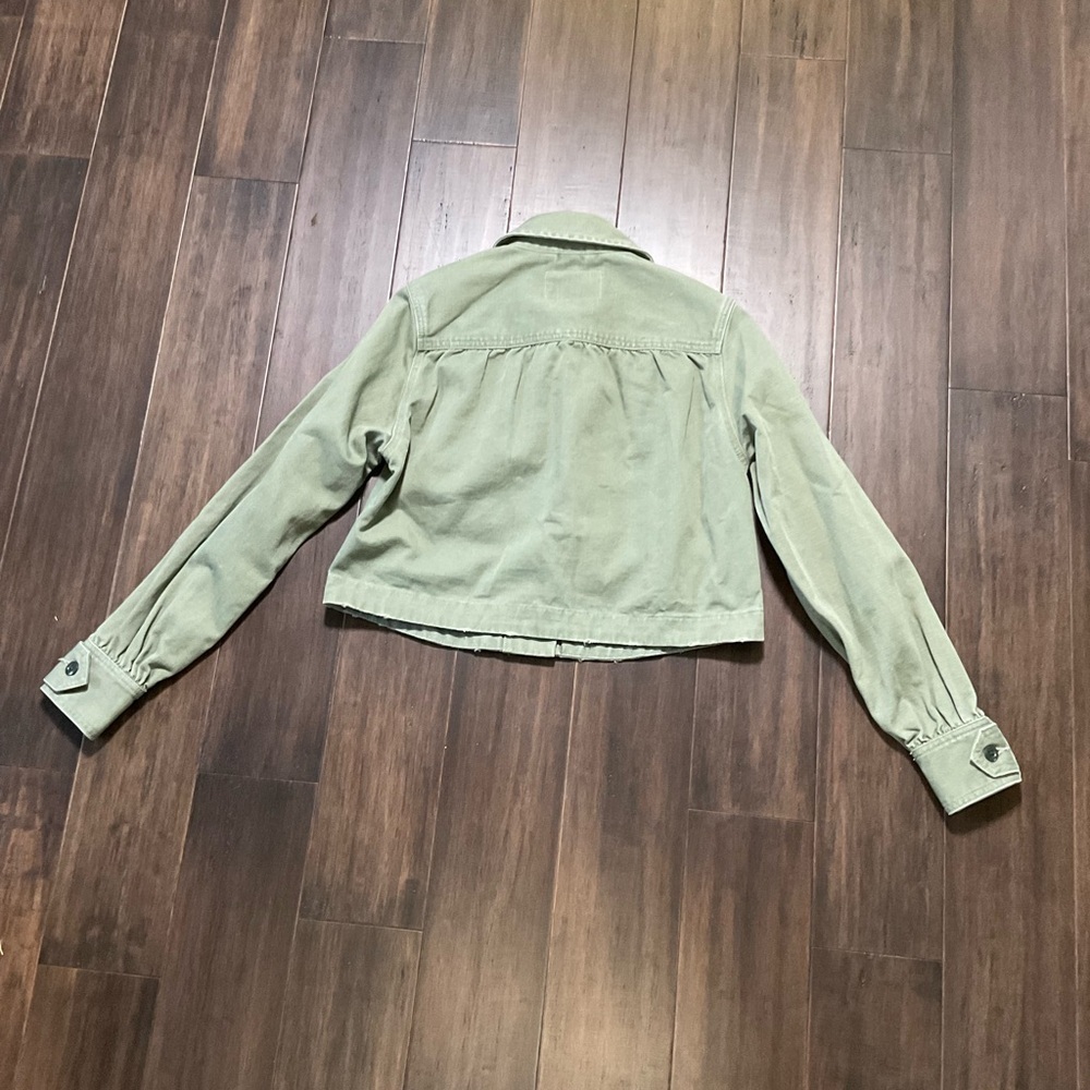 AllSaints Maisy Cotton Denim Shirt Jacket Khaki Green Long Sleeve Size 0 - Picture 6 of 8